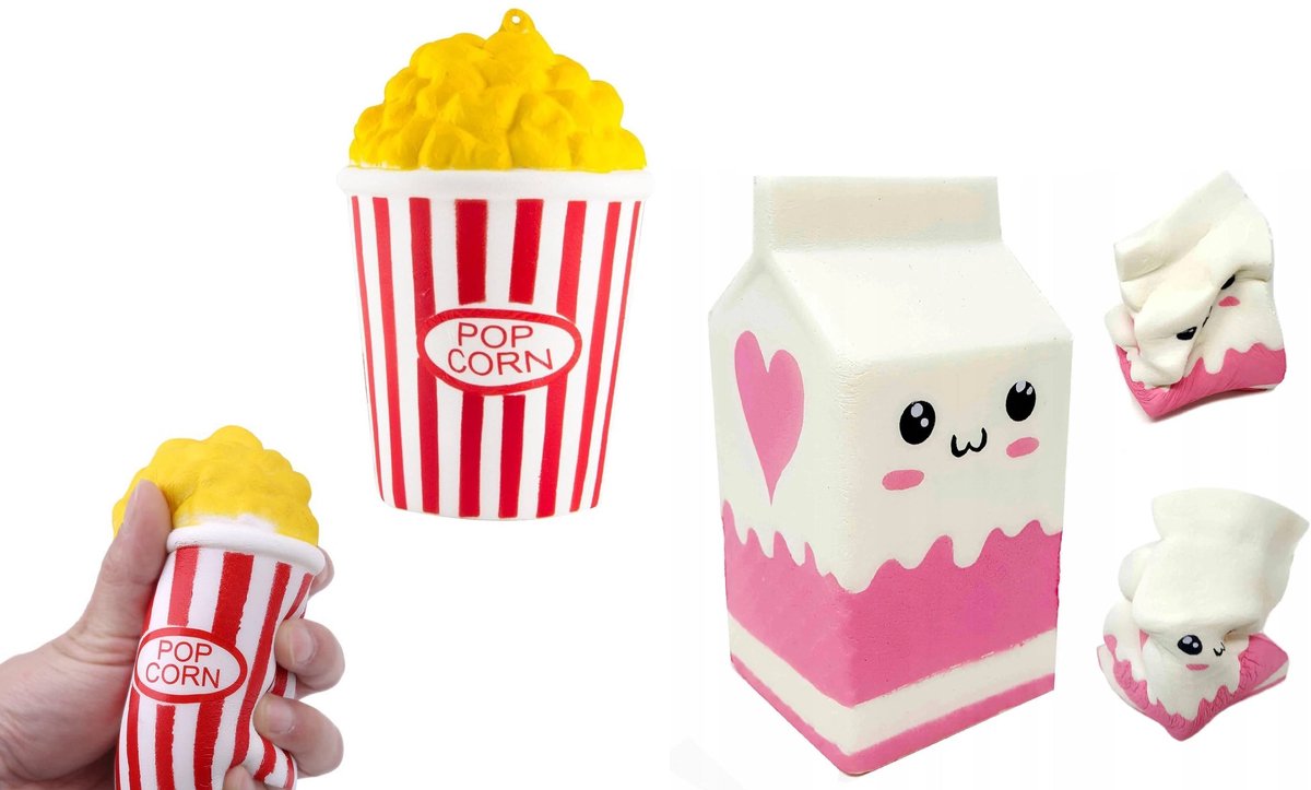 Happy Trendz® Squishy Duo – Popcorn & Milk Pak | Jumbo Squishy | Must Have | Bekend van Tiktok